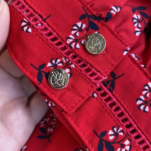 Draper James Floral Tie Neck Blouse Red Long Sleeve Large - Picture 13 of 14